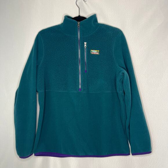 LL Bean Fleece Jacket Women's Size Large 1/2 Zip Pullover Polartec Green - Picture 1 of 11